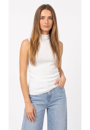 Camiseta Ivory Manga Sisa Con Cuello Alto Para Mujer