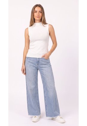 Camiseta Ivory Manga Sisa Con Cuello Alto Para Mujer