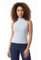 Camiseta Azul Claro Manga Sisa Con Cuello Alto Para Mujer de Belife