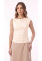 Blusa Ivory Manga Sisa Con Escote Drapeado Para Mujer de Belife