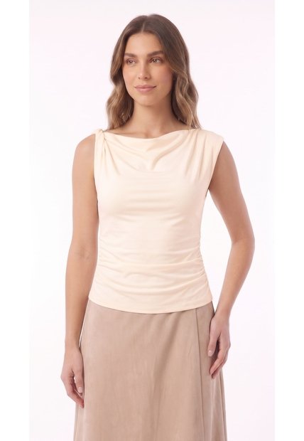 Blusa Ivory Manga Sisa Con Escote Drapeado Para Mujer