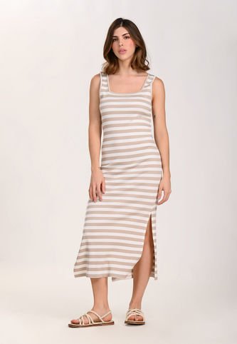 Vestido Largo Manga Sisa Arena Para Mujer Belife