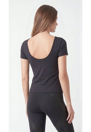 Camiseta Deportiva Negra Con Escote En Espalda Para Mujer