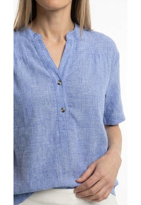 Blusa Azul índigo Con Cuello Nerú Para Mujer