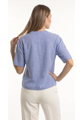 Blusa Azul índigo Con Cuello Nerú Para Mujer