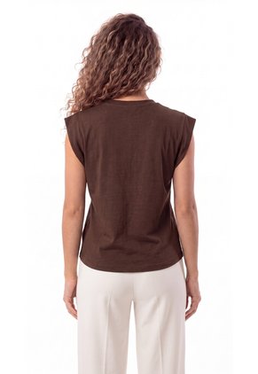 Camiseta Manga Sisa Ancha Café Para Mujer