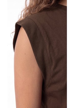 Camiseta Manga Sisa Ancha Café Para Mujer