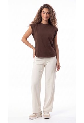 Camiseta Manga Sisa Ancha Café Para Mujer