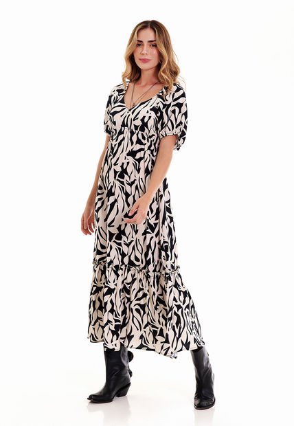 Vestido Largo Manga Corta Negro Mujer Belife
