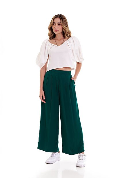 Pantalón Verde Hoja Bota Amplia Mujer Belife