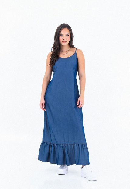 Vestido Largo Azul Indigo En Chambray Para Mujer Belife