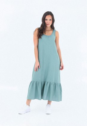 Vestido Verde Con Cargadera Ancha Para Mujer Belife