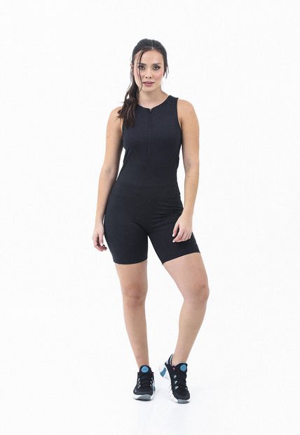 Enterizo Deportivo Negro Con Cierre Frontal Para Mujer Belife