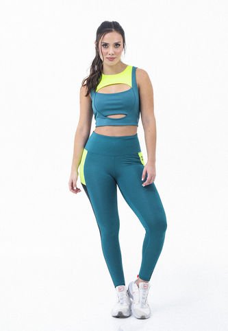 Legging Deportivo Verde Cortes Contraste Para Mujer Belife.- Belife