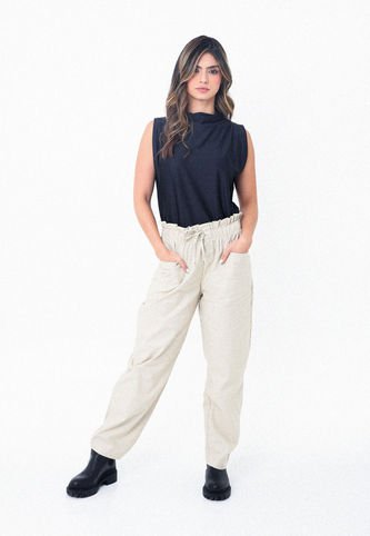 Pantalón Café Con Bolsillos Frontales Para Mujer Belife Belife