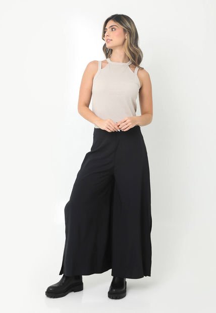 Pantalón Negro Con Aberturas Laterales En Bota Y Cierre En Trasero Para Mujer Belife
