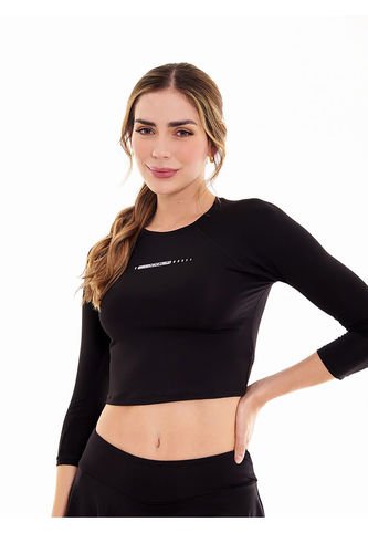 Camiseta Deporta Negra Manga Larga Para Mujer Belife Belife