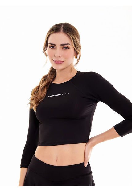 Camiseta Deporta Negra Manga Larga Para Mujer Belife