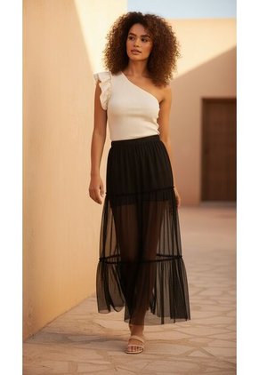 Falda Negra En Tela Malla Para Mujer