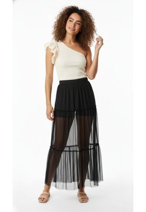Falda Negra En Tela Malla Para Mujer