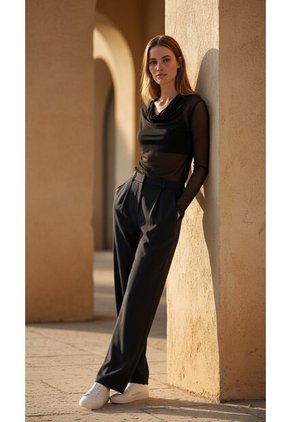 Blusa Manga Larga Negra En Malla Para Mujer