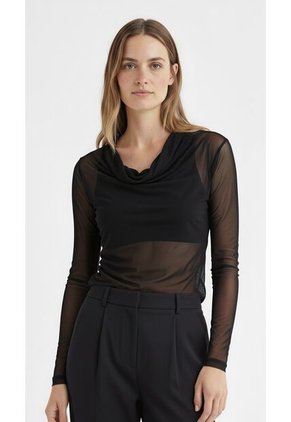 Blusa Manga Larga Negra En Malla Para Mujer