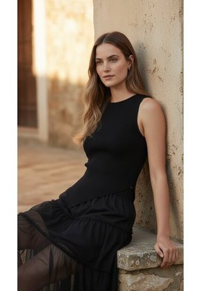 Camiseta Manga Sisa Negra Para Mujer