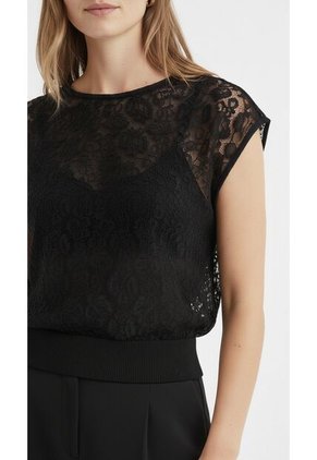 Camiseta Manga Sisa Negra En Encaje Para Mujer