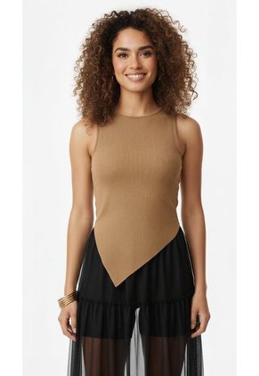 Camiseta Manga Sisa Café Para Mujer