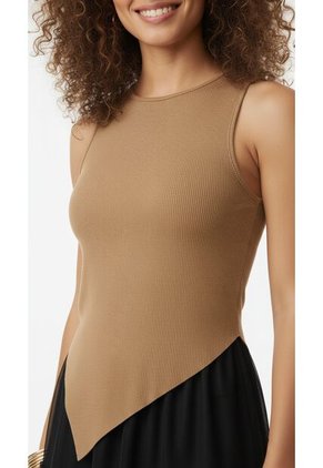 Camiseta Manga Sisa Café Para Mujer