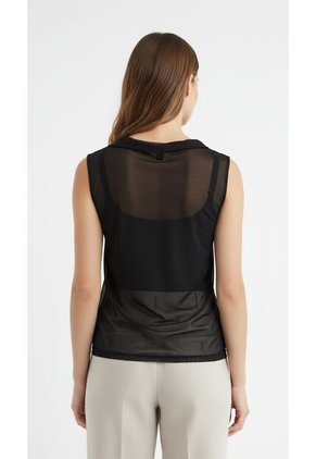 Blusa Manga Sisa Negra Con Escote Drapeado Para Mujer