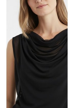 Blusa Manga Sisa Negra Con Escote Drapeado Para Mujer