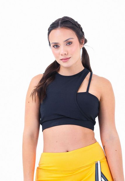 Top Deportivo Negro Cargadera Asimetríca  Para Mujer Belife