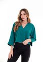 Blusa Manga Larga Verde Escote En V  Para Mujer Belife. de Belife