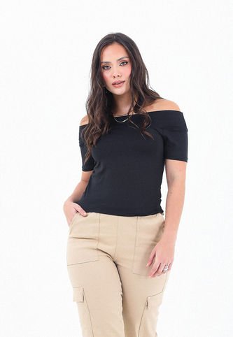Blusa Para Mujer Negro Cuello Bandeja Amplio Para Mujer Belife Belife