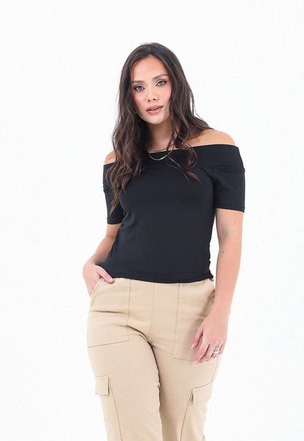 Blusa Para Mujer Negro Cuello Bandeja Amplio Para Mujer Belife