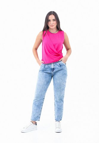 Camiseta Manga Sisa Fucsia Sesgada Para Mujer Belife Belife