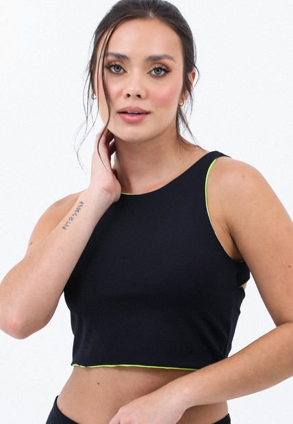 Top Deportivo Negro Doble Faz Amarillo Para Mujer Belife
