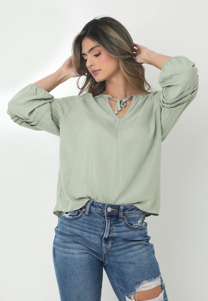 Blusa Verde Con Escote Sesgado Para Mujer Belife