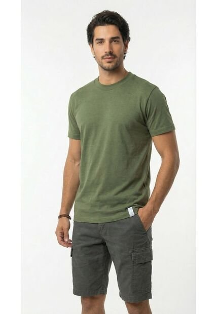 Camiseta Verde Militar Manga Corta Para Hombre