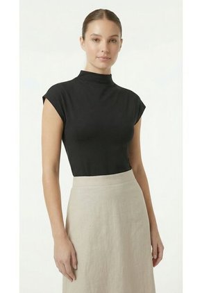 Blusa Negra Manga Sisa Cuello Alto Mujer