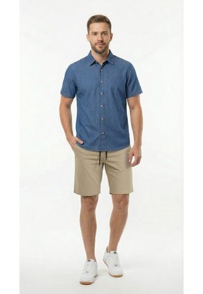 Camisa Denim Manga Corta Para Hombre