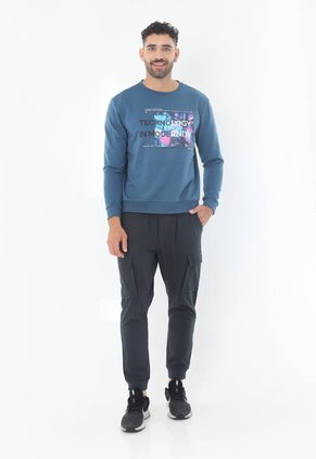 Buzo Azul Oscuro De Manga Larga Con Estampado Frontal Para Hombre Belife