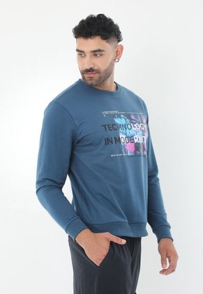 Buzo Azul Oscuro De Manga Larga Con Estampado Frontal Para Hombre Belife