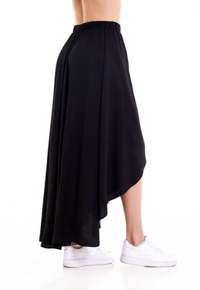 Falda Larga Negro Con Cintura Resortada Y Abertura Frontal Para Mujer