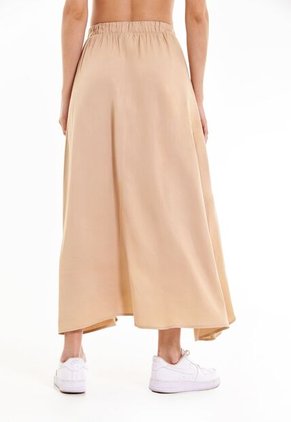 Falda Larga Café Con Cintura Resortada Para Mujer