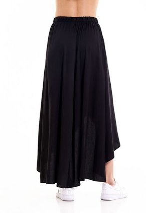 Falda Larga Negro Con Cintura Resortada Y Abertura Frontal Para Mujer