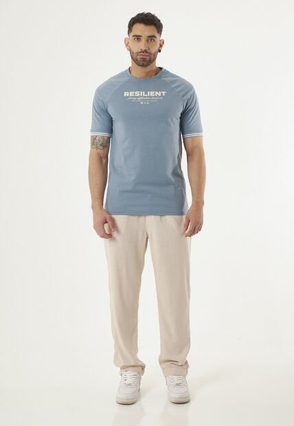 Camiseta Manga Corta Estampada Azul Para Hombre