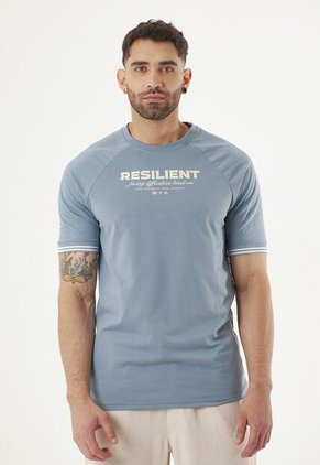 Camiseta Manga Corta Estampada Azul Para Hombre