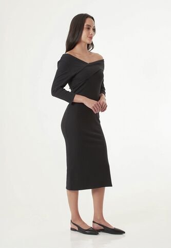 Vestido Negro Manga 3/4 Para Mujer Belife